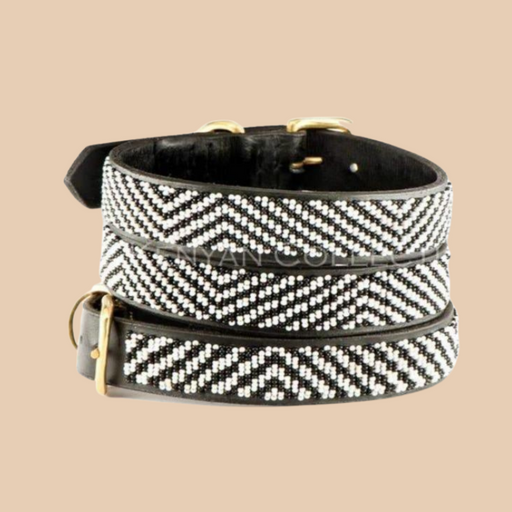 Zebra Pattern Black & White Beaded Dog Collar