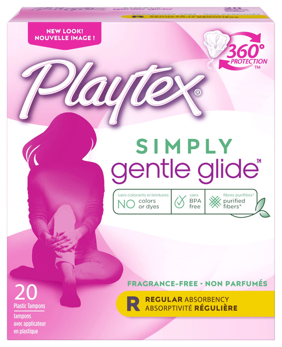 Playtex Simply Gentle Glide Tampons, Unscented, Regular, 20 Ct