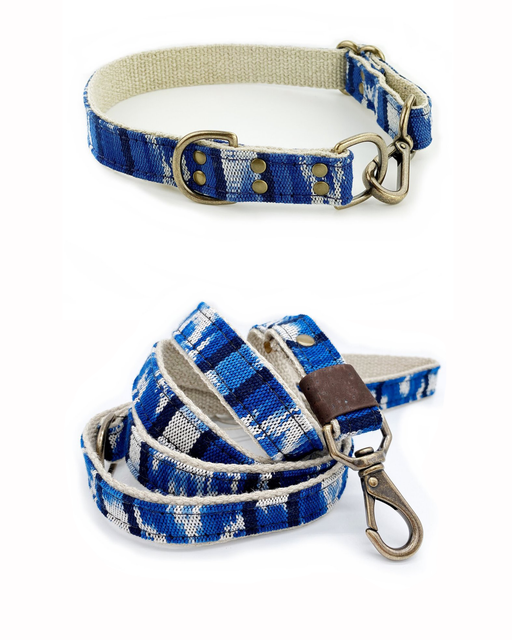 Brilliant Blue Ikat Leash & Collar Set (Drop-Ship)