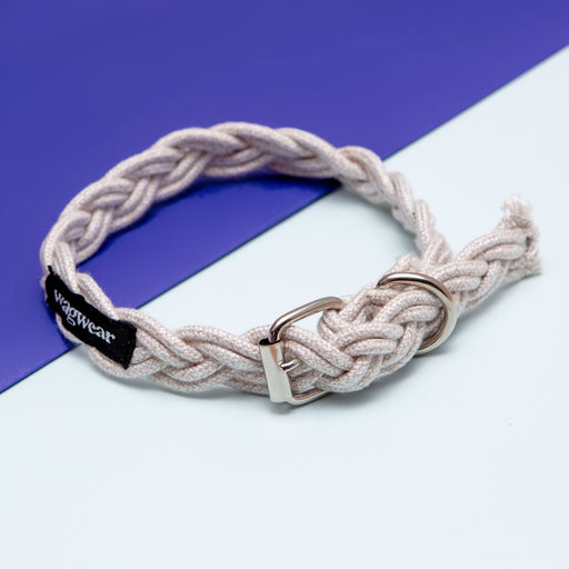 Braided Fisherman Dog Collar in Off-White (Made in the USA)