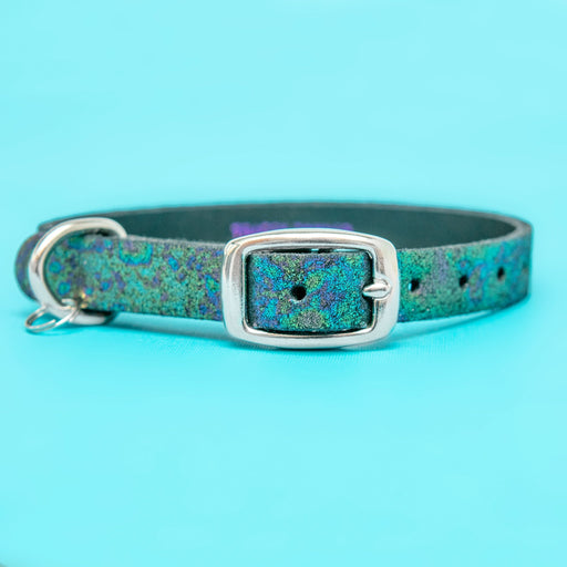 The Cleo Leather Tag Collar in Oil Slick Sparkle (Exclusive to Dog & Co.) << FINAL SALE >>