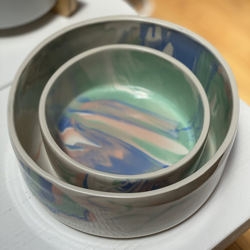 Handmade Ceramic Rainbow Dog Bowl (Made in the USA)
