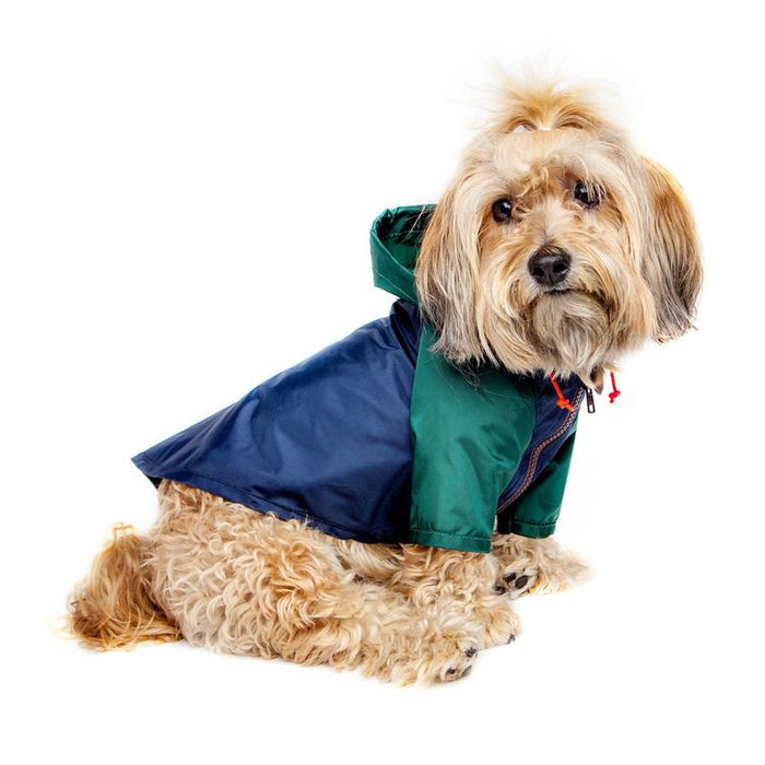 Nylon Colorblock Dog Rainbreaker in Hunter Green & Navy (Exclusive to DOG & CO.)