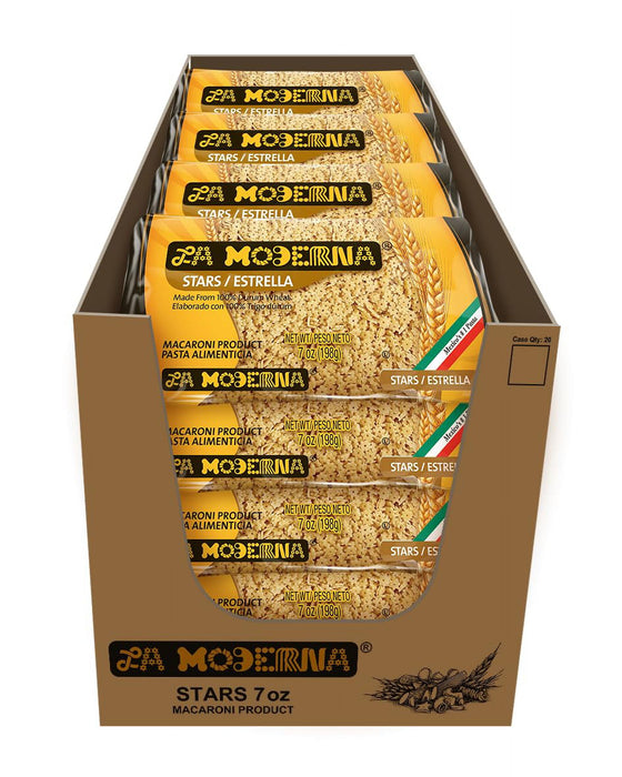 La Moderna Stars Pasta, Noodles, Durum Wheat, Protein, Fiber, Vitamins, 7 Oz, Pack Of 20