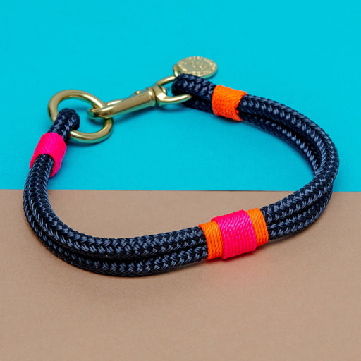 Navy, Neon Pink & Neon Orange Rope Dog Collar (Made in the USA)